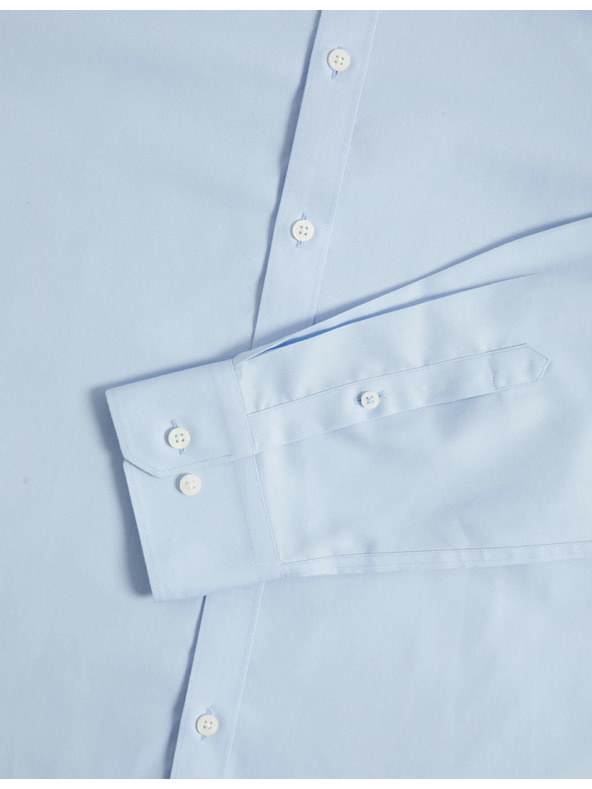 Marks & Spencer Риза от чист памук с класически силует с незабавна грижа Marks & Spencer синя