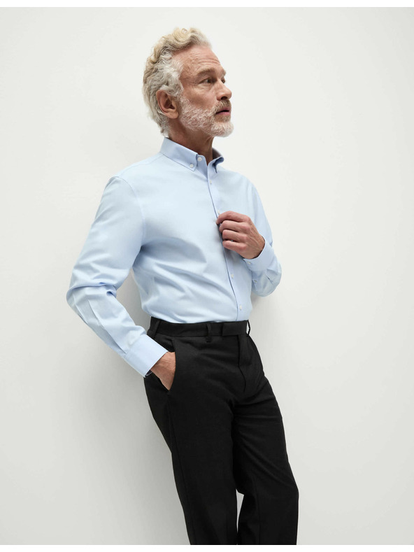 Marks & Spencer Риза от чист памук с класически силует с незабавна грижа Marks & Spencer синя