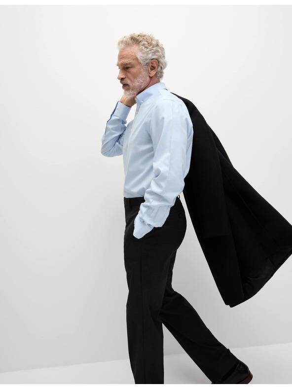 Marks & Spencer Риза от чист памук с класически силует с незабавна грижа Marks & Spencer синя