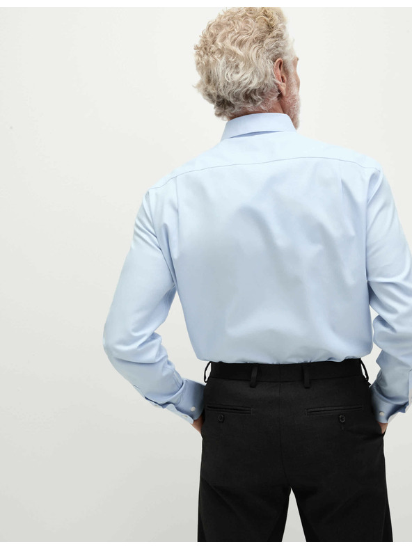 Marks & Spencer Риза от чист памук с класически силует с незабавна грижа Marks & Spencer синя