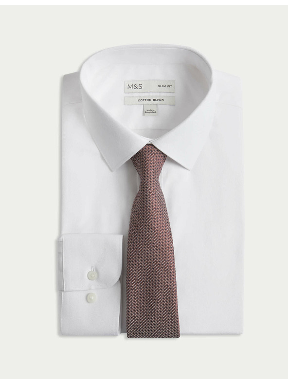 Marks & Spencer Риза с тесен силует и вратовръзка, лесна за гладене Marks & Spencer бяла