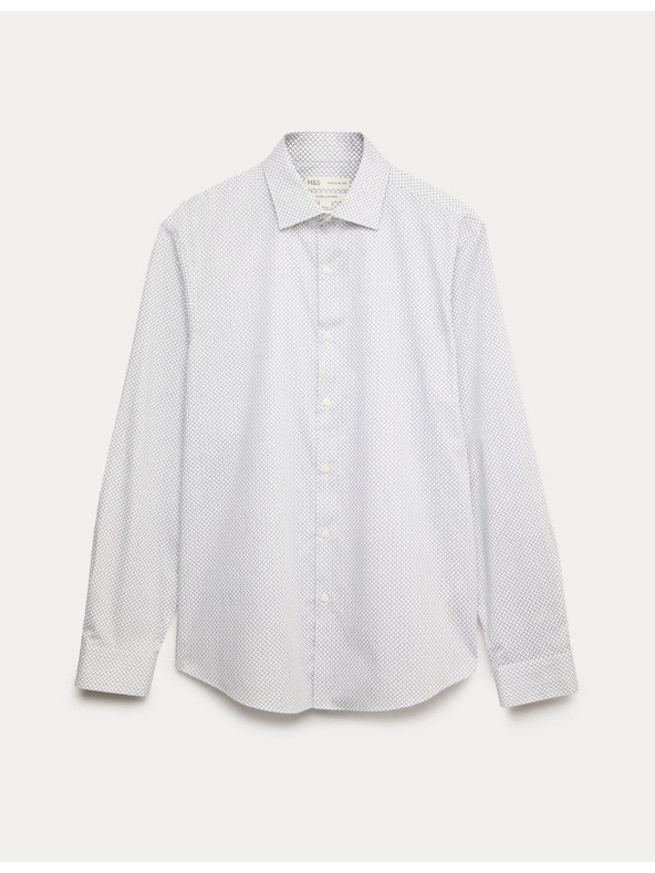 Marks & Spencer Риза с принт, нормален силует от чист памук Marks & Spencer бяла