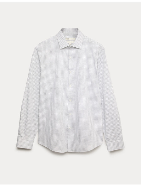 Marks & Spencer Риза с принт, нормален силует от чист памук Marks & Spencer бяла