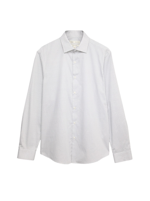 Marks & Spencer Риза с принт, нормален силует от чист памук Marks & Spencer бяла