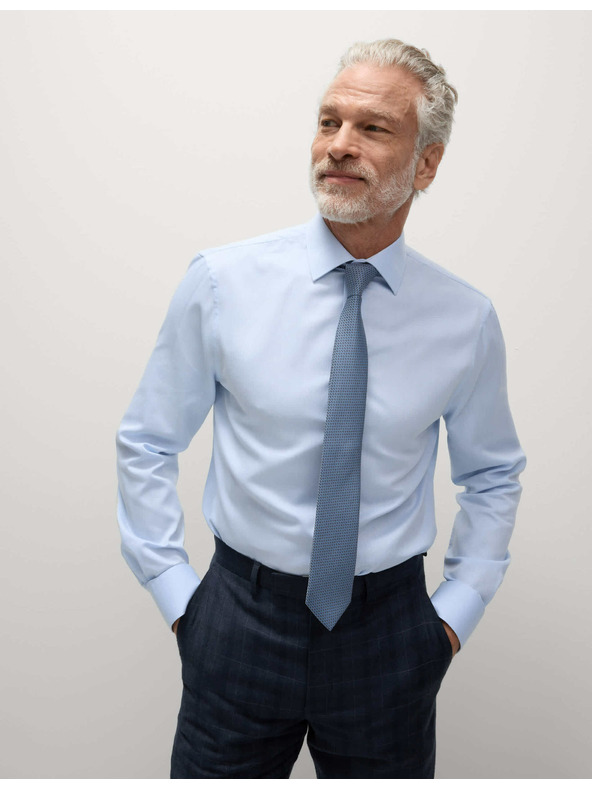 Marks & Spencer Риза с тесен силует и вратовръзка, лесна за гладене Marks & Spencer синя