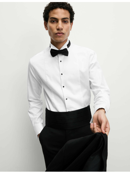 Marks & Spencer Рокля-риза с тесен силует от луксозен памук с двойна маншета Marks & Spencer бяла