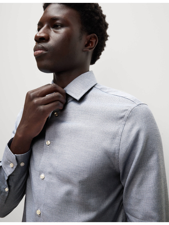 Marks & Spencer Луксозна риза с тесен силует от чист памук с текстура Marks & Spencer синя