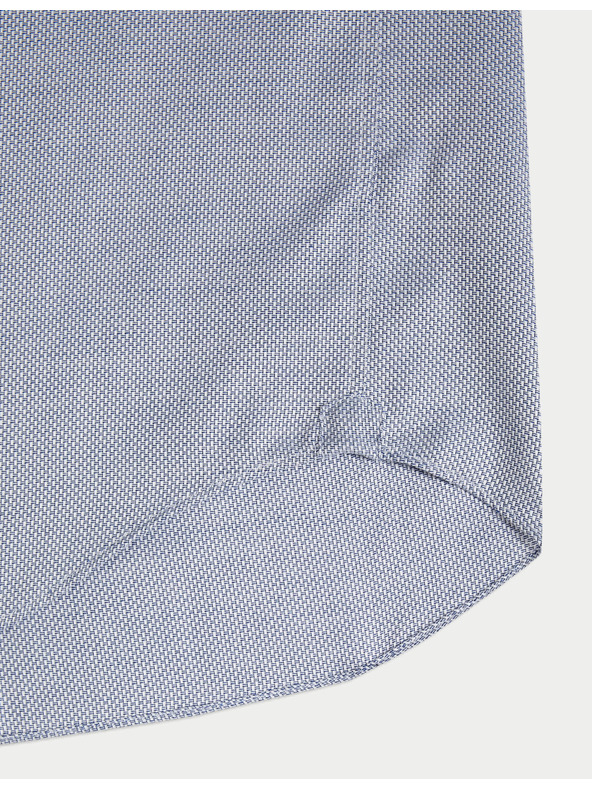 Marks & Spencer Луксозна риза с тесен силует от чист памук с текстура Marks & Spencer синя