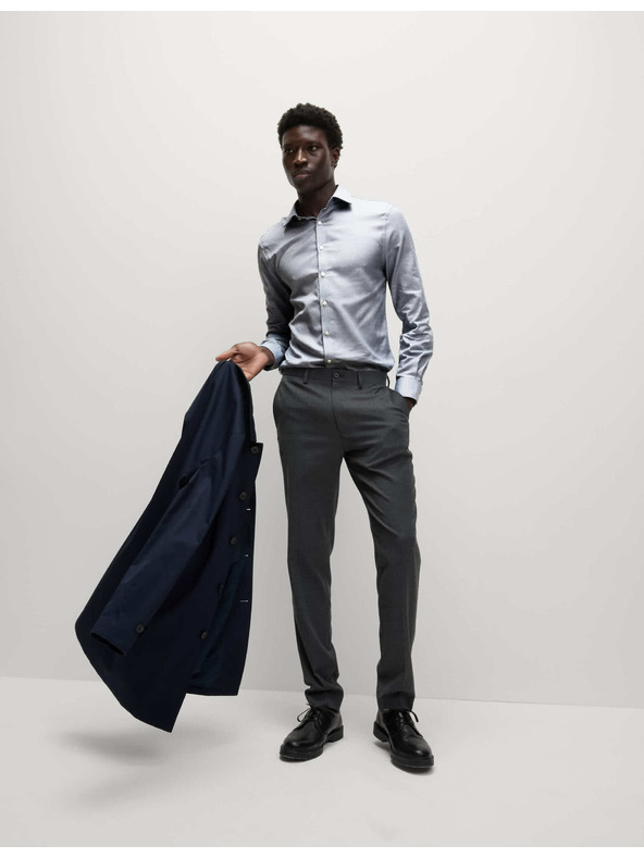 Marks & Spencer Луксозна риза с тесен силует от чист памук с текстура Marks & Spencer синя