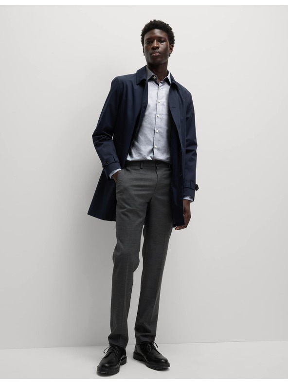 Marks & Spencer Луксозна риза с тесен силует от чист памук с текстура Marks & Spencer синя