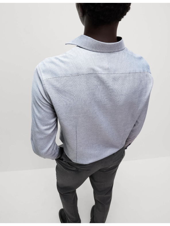 Marks & Spencer Луксозна риза с тесен силует от чист памук с текстура Marks & Spencer синя