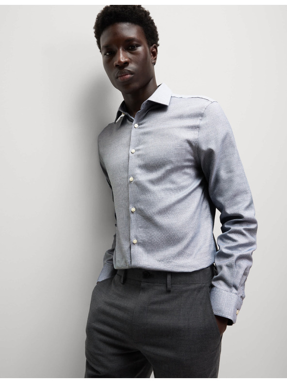 Marks & Spencer Луксозна риза с тесен силует от чист памук с текстура Marks & Spencer синя