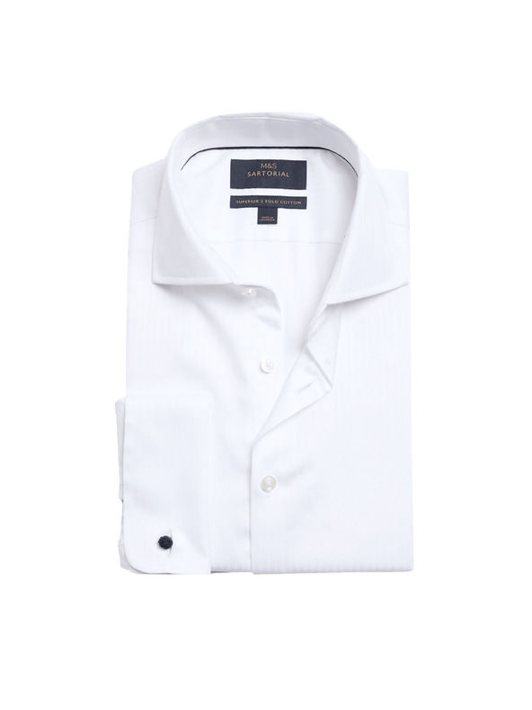 Marks & Spencer Райета риза с тесен силует от луксозен памук Marks & Spencer бяла