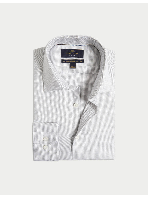 Marks & Spencer Луксозна риза с тесен силует от чист памук с текстура Marks & Spencer сива