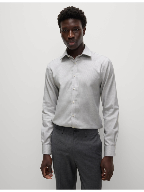 Marks & Spencer Луксозна риза с тесен силует от чист памук с текстура Marks & Spencer сива