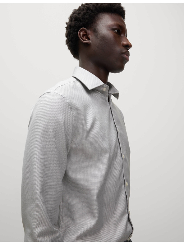Marks & Spencer Луксозна риза с тесен силует от чист памук с текстура Marks & Spencer сива