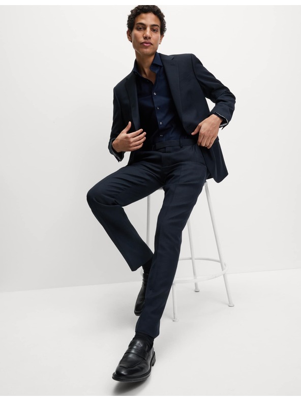 Marks & Spencer Кепрена риза с тесен силует от луксозен памук с двойна маншета Marks & Spencer морскосиня