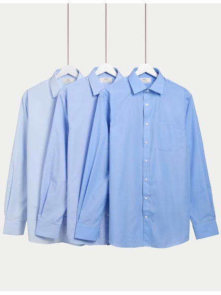 Marks & Spencer Синя риза с нормален силует с дълъг ръкав, 3 бр. Marks & Spencer