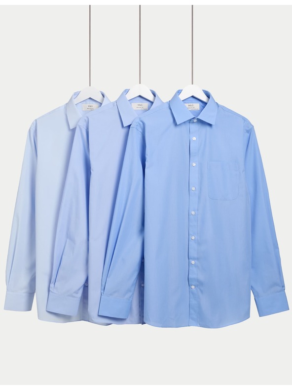 Marks & Spencer Синя риза с нормален силует с дълъг ръкав, 3 бр. Marks & Spencer