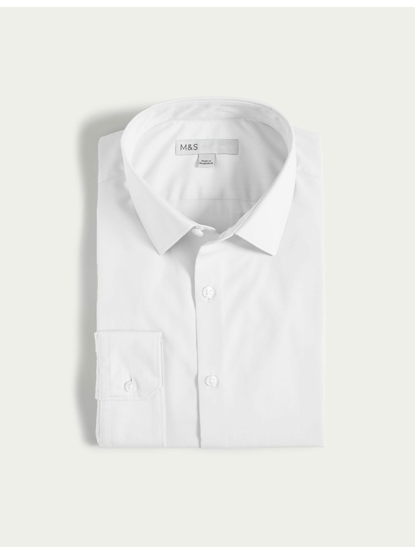 Marks & Spencer Бяла риза с тесен силует от памучна смес с незабавна грижа Marks & Spencer