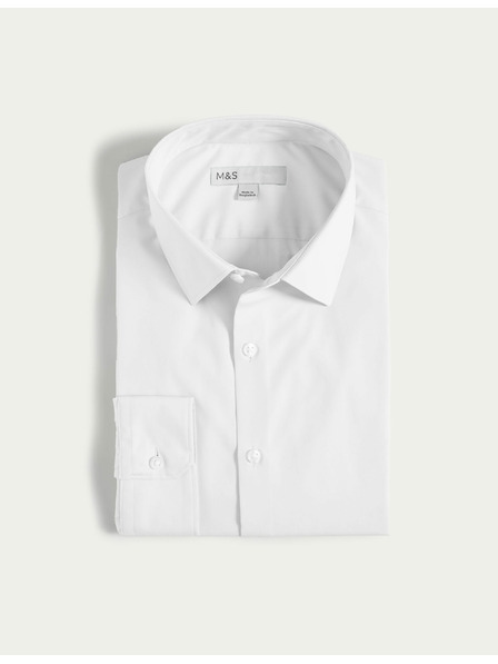 Marks & Spencer Бяла риза с тесен силует от памучна смес с незабавна грижа Marks & Spencer