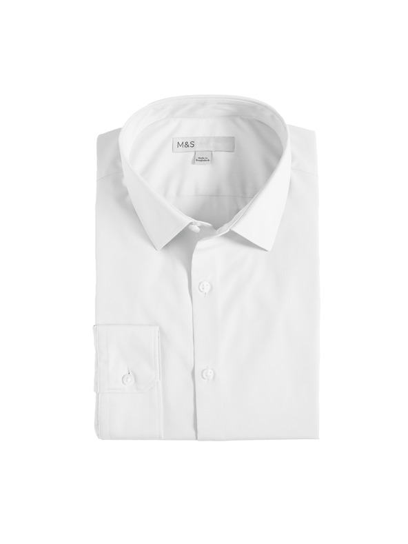 Marks & Spencer Бяла риза с тесен силует от памучна смес с незабавна грижа Marks & Spencer