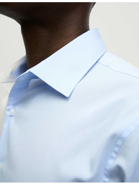 Marks & Spencer Риза с тесен силует от памучна смес с незабавна обработка Marks & Spencer синя