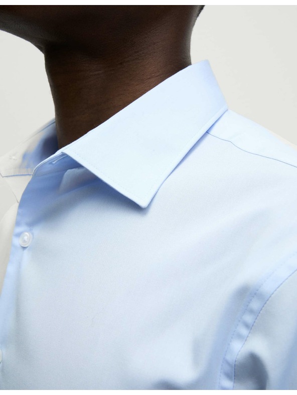 Marks & Spencer Риза с тесен силует от памучна смес с незабавна обработка Marks & Spencer синя