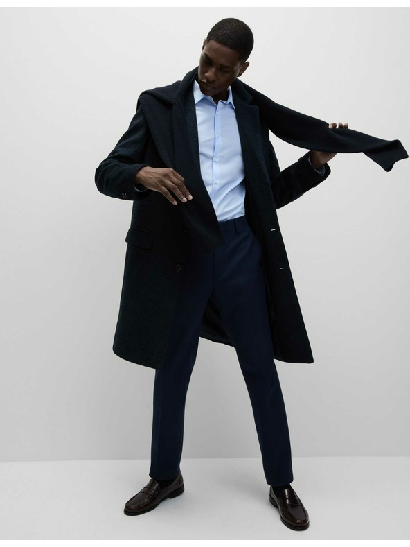 Marks & Spencer Риза с тесен силует от памучна смес с незабавна обработка Marks & Spencer синя