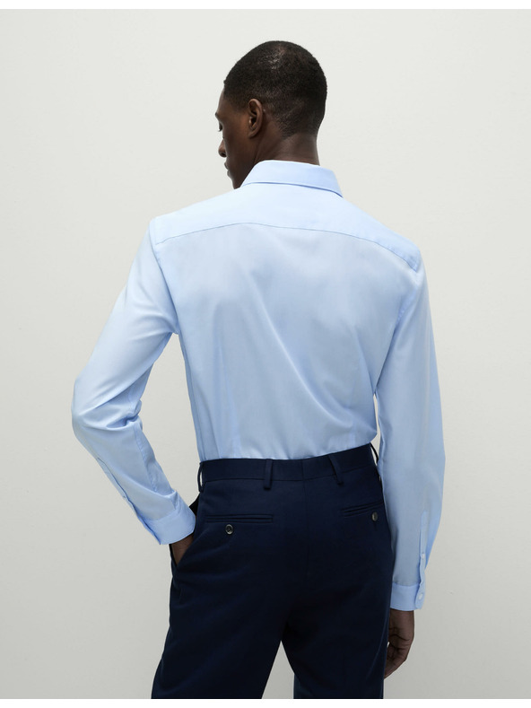 Marks & Spencer Риза с тесен силует от памучна смес с незабавна обработка Marks & Spencer синя