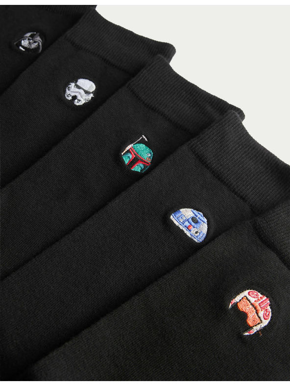 Marks & Spencer Комплект от 5 чифта чорапи с висок дял памук и мотив Star Wars™ Marks & Spencer черна