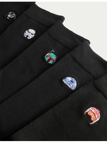 Marks & Spencer Комплект от 5 чифта чорапи с висок дял памук и мотив Star Wars™ Marks & Spencer черна