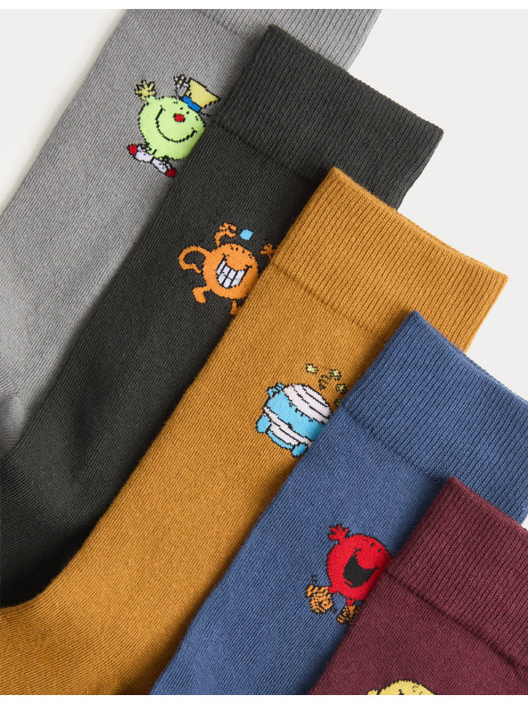 Marks & Spencer Чорапи Mr Men с висок дял памук, комплект от 5 бр. Marks & Spencer многоцветна