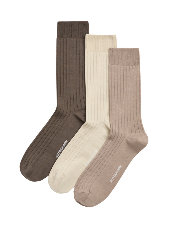 Marks & Spencer 3 чифта ребрести чорапи, с висок дял египетски памук Marks & Spencer кафява