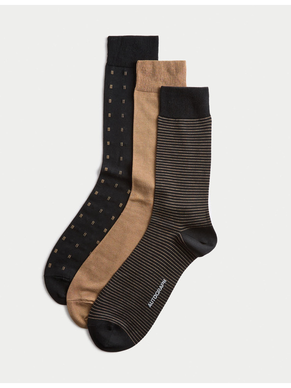 Marks & Spencer 3 бр. чорапи с мерсеризиран памук и различни десени Marks & Spencer черна