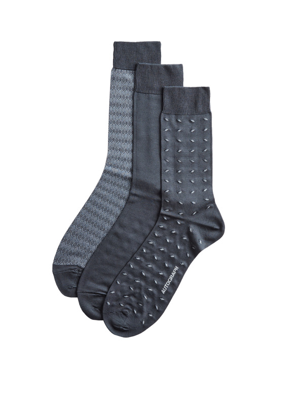 Marks & Spencer 3 бр. чорапи с мерсеризиран памук и различни десени Marks & Spencer военноморско синьо