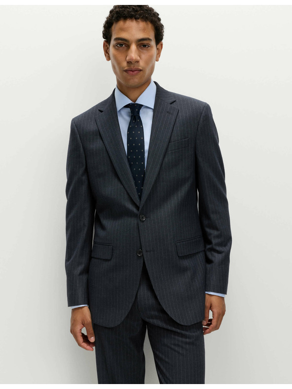 Marks & Spencer Костюмно сако с еластан и тънки райета, класически крой Marks & Spencer тъмносиня