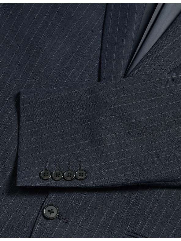 Marks & Spencer Костюмно сако с еластан и тънки райета, класически крой Marks & Spencer тъмносиня