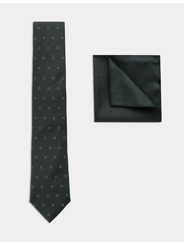 Marks & Spencer Комплект: вратовръзка с геометричен десен и кърпичка за сако Marks & Spencer зелен