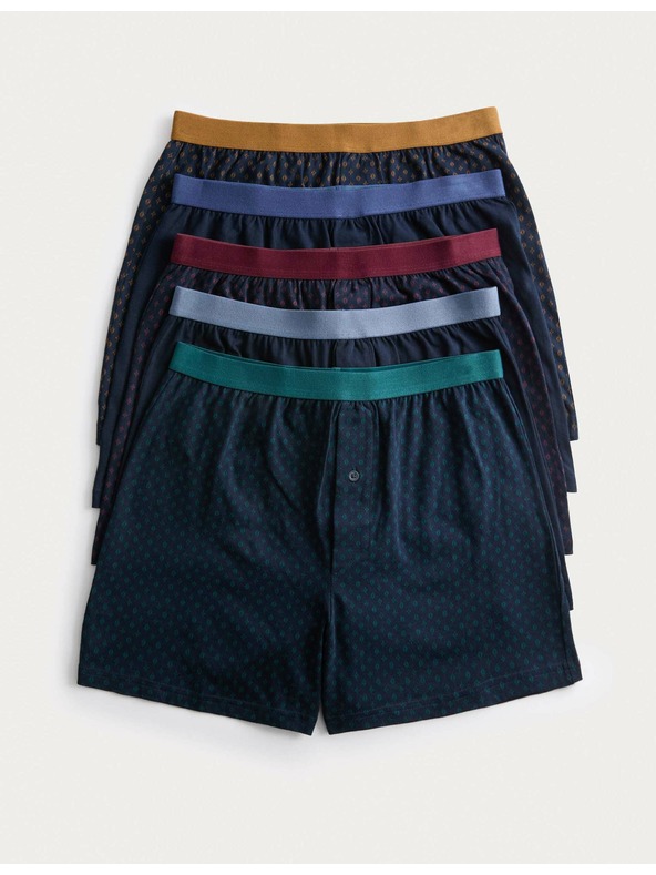 Marks & Spencer Трикотажни боксерки от чист памук с технология Cool & Fresh™ и геометричен мотив, комплект 5 бр. Marks & Spencer тъмносин