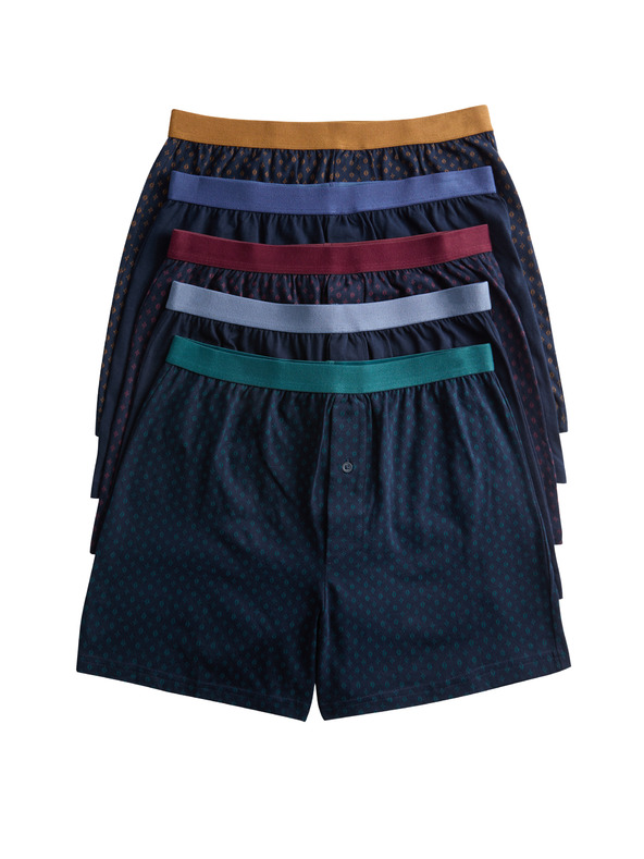 Marks & Spencer Трикотажни боксерки от чист памук с технология Cool & Fresh™ и геометричен мотив, комплект 5 бр. Marks & Spencer тъмносин