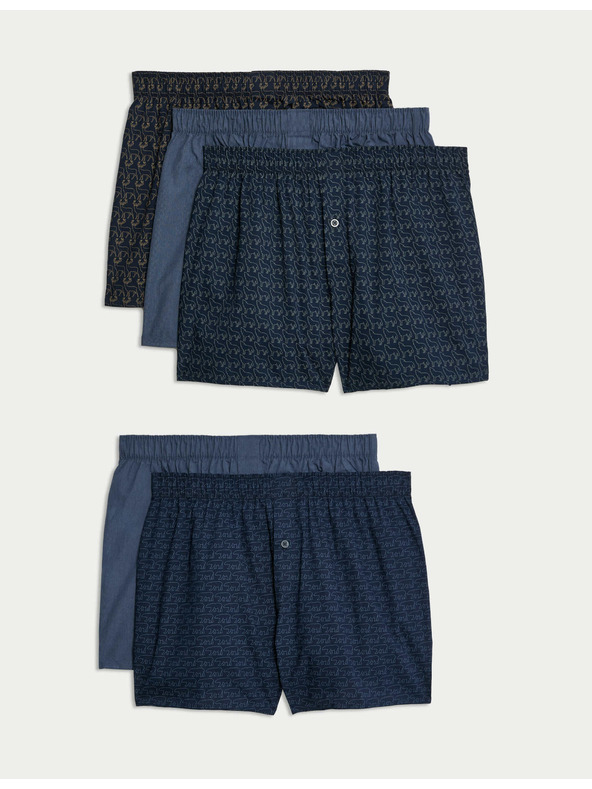 Marks & Spencer 5 бр. тъкани боксерки от чист памук с принт на животни Marks & Spencer тъмносин