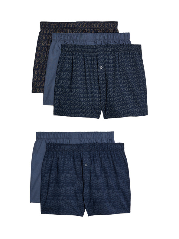 Marks & Spencer 5 бр. тъкани боксерки от чист памук с принт на животни Marks & Spencer тъмносин