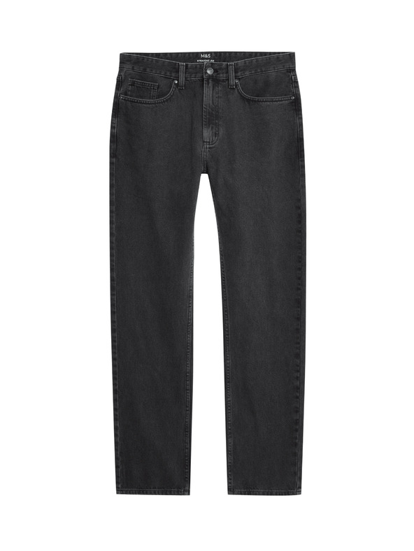 Marks & Spencer Гладки дънки с права кройка от чист памук Marks & Spencer сиви