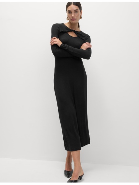 Marks & Spencer Трикотажни ребрести миди рокли с права кройка Marks & Spencer черни