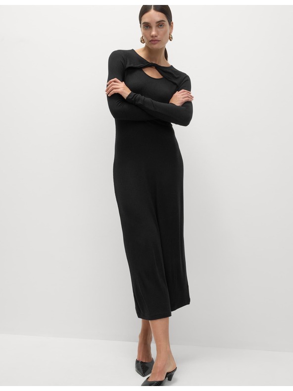 Marks & Spencer Трикотажни ребрести миди рокли с права кройка Marks & Spencer черни