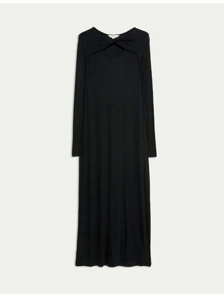 Marks & Spencer Трикотажни ребрести миди рокли с права кройка Marks & Spencer черни