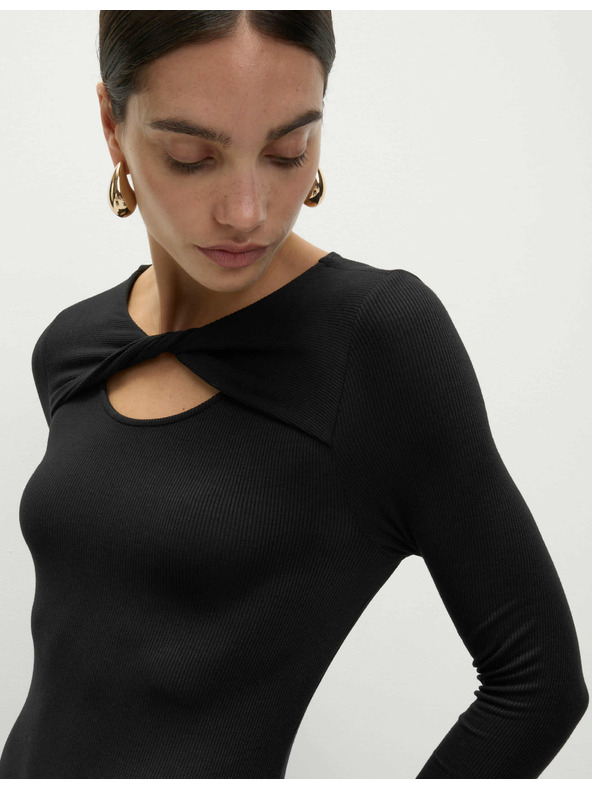 Marks & Spencer Трикотажни ребрести миди рокли с права кройка Marks & Spencer черни