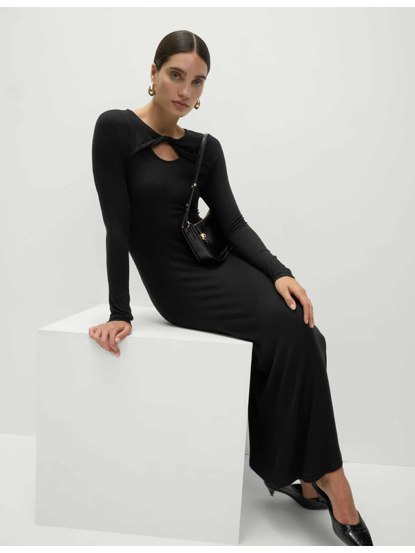 Marks & Spencer Трикотажни ребрести миди рокли с права кройка Marks & Spencer черни