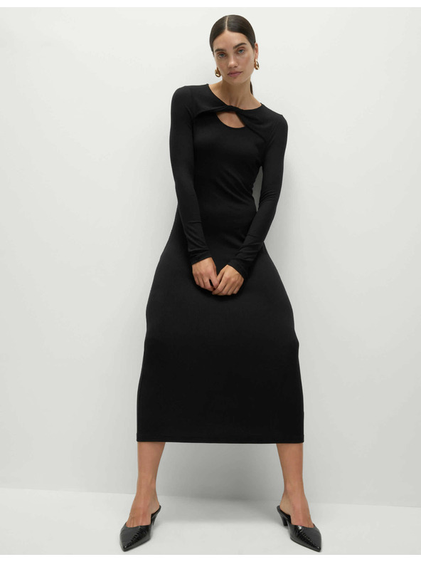 Marks & Spencer Трикотажни ребрести миди рокли с права кройка Marks & Spencer черни